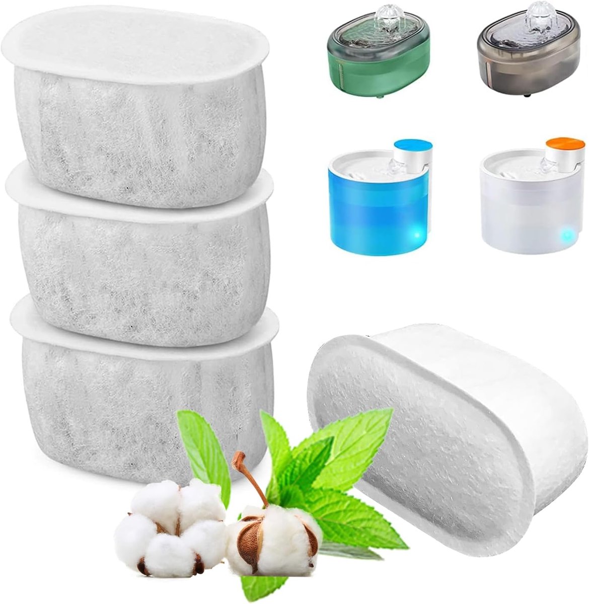 4 stuks vervangingsfilters, compatibel met W300/W500 kattendrinkfontein, 2 liter, automatische kattenfontein, huisdierwaterdispenser, drinkfonteinaccessoires