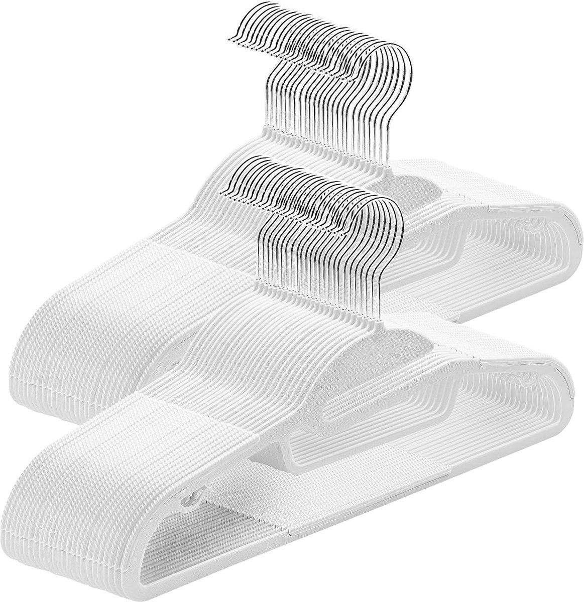 50 stuks plastic kleerhangers, zware broekhangers, ruimtebesparende kledinghangers met S-vormige opening, antislip, 360º draaibare haak, 41,4 cm L x 0,5 cm B x 22,6 cm H, wit, UAPY0450W