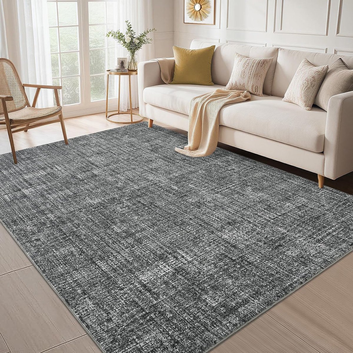 Wasbaar Vloerkleed - Modern Effen Fluweelzacht Antislip Lage Pool - Donkergrijs - 120x170 cm