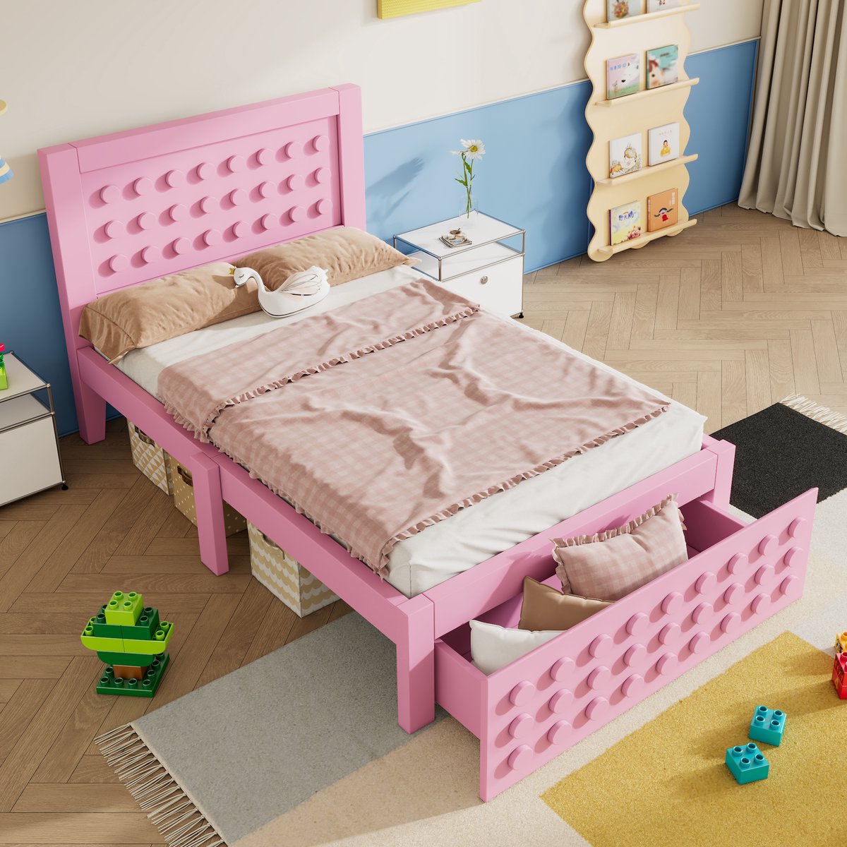 Bedframe - 90x200 Cm - Bed - Met Lattenbodem - Met Opbergruimte - Roze - Zonder Matras