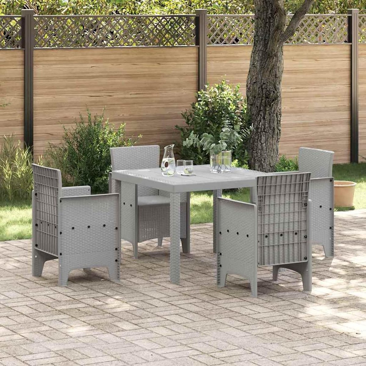 Model871683 Tuintafel, lichtgrijs, polyrotan, 100 x 100 x 73 cm, voor 6 personen, modern design, duurzaam, montage vereist