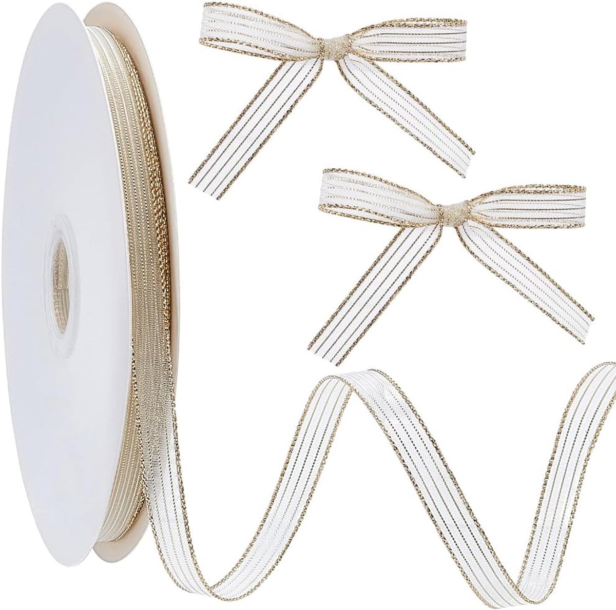 45M 11Mm Goud Sheer Metallic Lint Organza Gestreepte Glitter Mesh Nylon Stof Tule Witte Champagne Dunne Linten Voor Geschenkverpakking Bruiloft Kerstversiering Diy Ambachten Levering