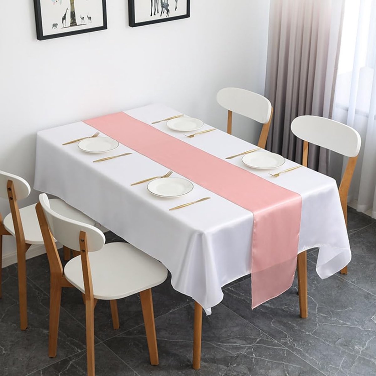 Tafellopers, decoratie voor bruiloft, tafelloper, 275 cm x 30 cm (nude roze)