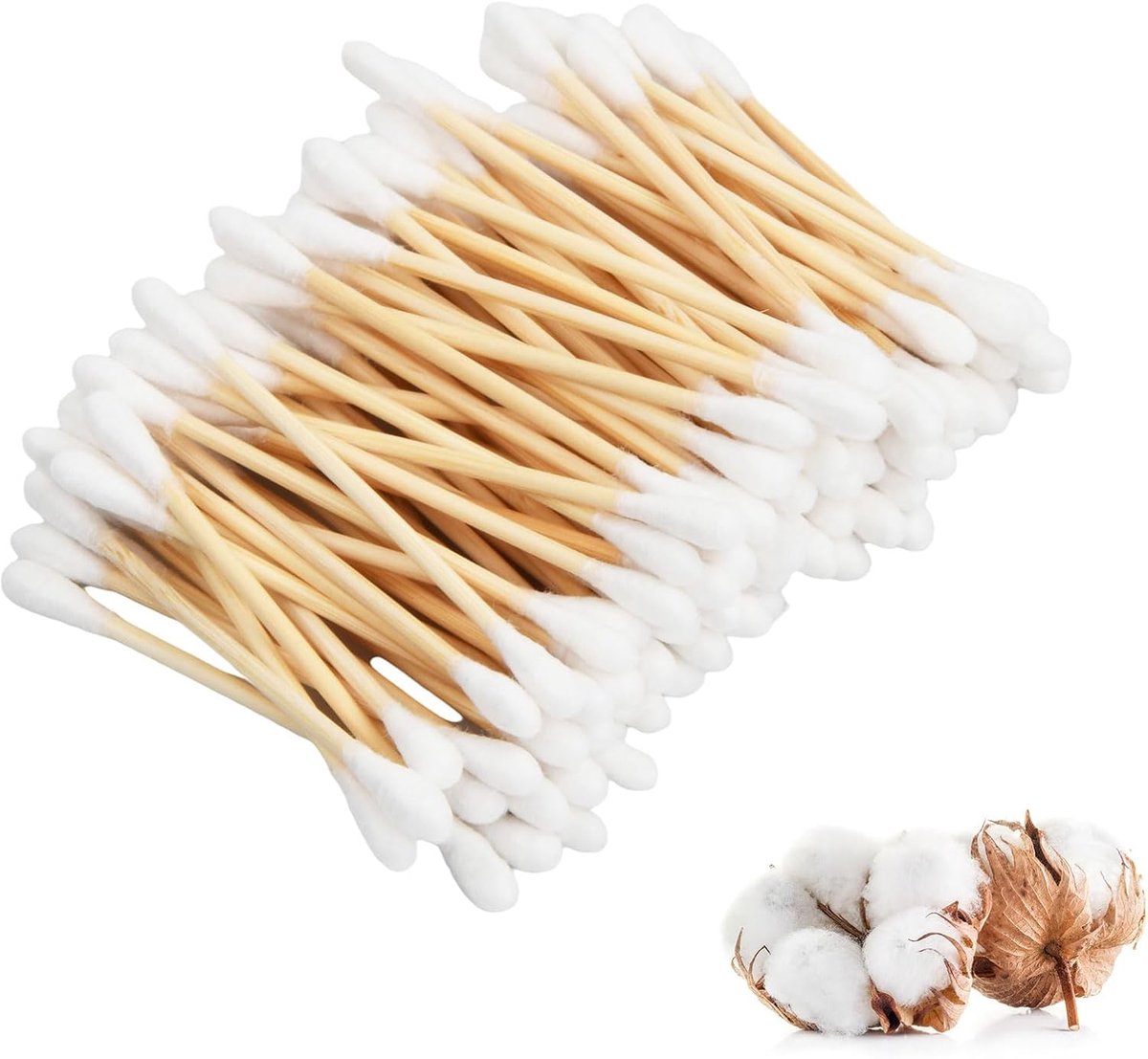 Wattenstaafjes, 400 wattenstaafjes, bamboe met dubbele ronde dikke punten, 100% plasticvrije katoenen oorstokjes, zachte katoenen kop, biologisch afbreekbaar, milieuvriendelijk
