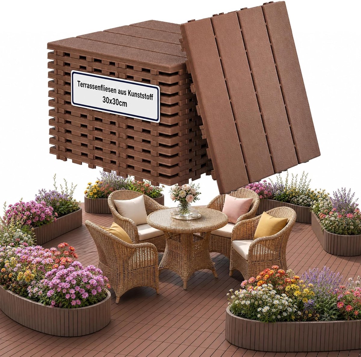 Vloerplaten met houtnerf, 30 x 30 cm, praktische klikvloeren, duurzaam bruikbare buitenbekleding, 5 m²