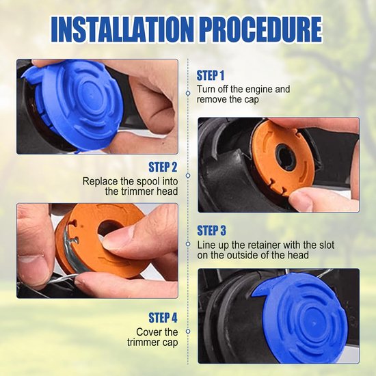 Compatibel met Mac Allister MGTP18Li trimmerlijn, 1,65 mm, 3 m WX150 spoellijn, vervanging voor Macallister grastrimmer (4 spoel + 1afdekking) van compatibel — afbeelding 3