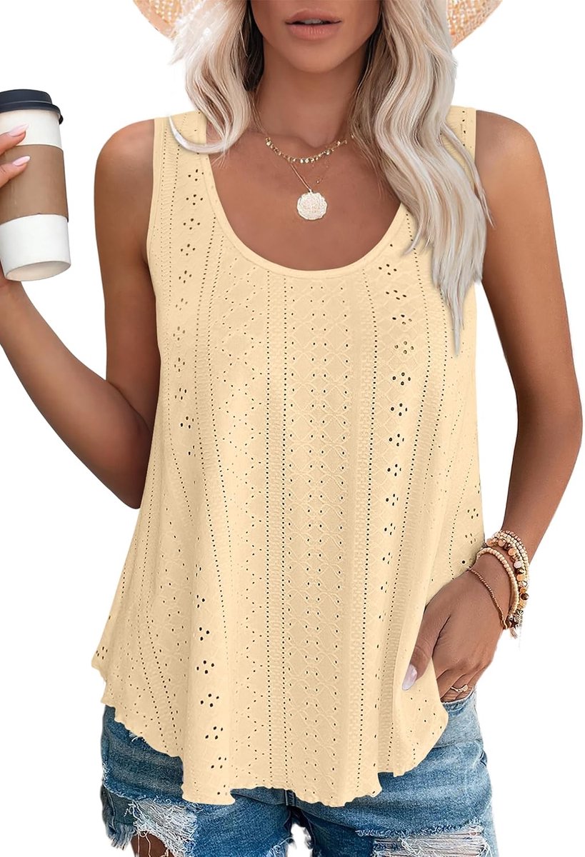 Tanktop voor dames, zomer, mouwloos, bovenstuk, zomermode, ronde hals, shirt voor dames, geel, S