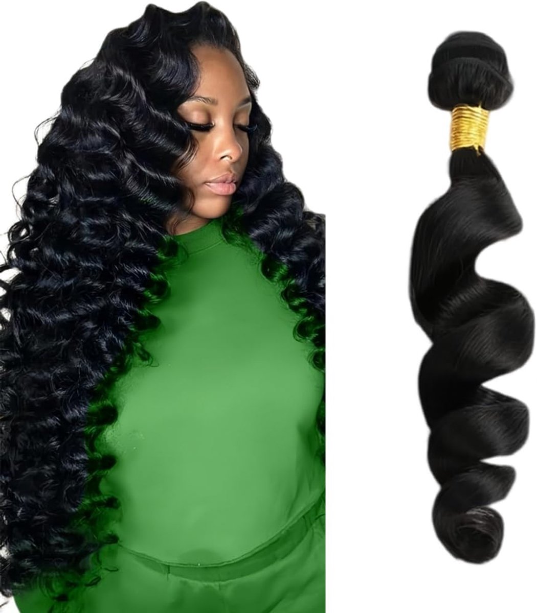 34 Inch Human Hair Bundles Menselijk Haar Verlenging Loose Wave #1B Natural Black Unprocessed Brazilian Virgin Human Hair Extensions Soft and Silky For Women 1 Bundle of 100G