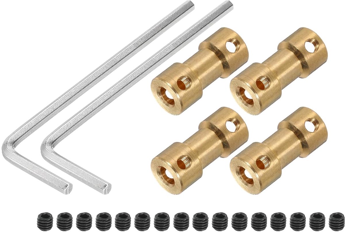 4 mm tot 6 mm boring, stijve koppeling, 20 mm, lengte 9 mm diameter, M3-aansluiting, messing as voor 3D-printer, doe-het-zelf kopertint met 4 koppelingen, 16 stuks schroeven, 2 stuks