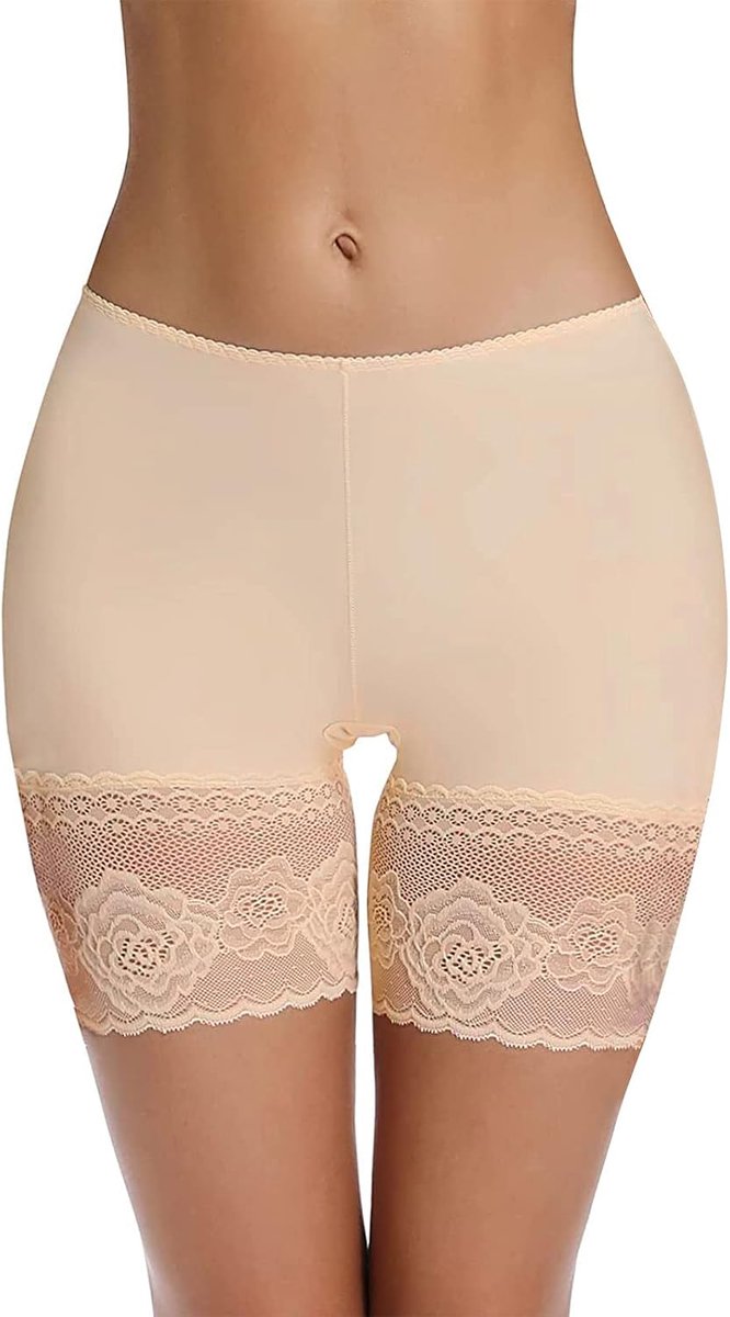Onderbroek voor dames, onderbroek, korte broek, anti-schuren, kant, shorts, kanten leggings, korte legging met anti-slip kanten rand, 2 stuks