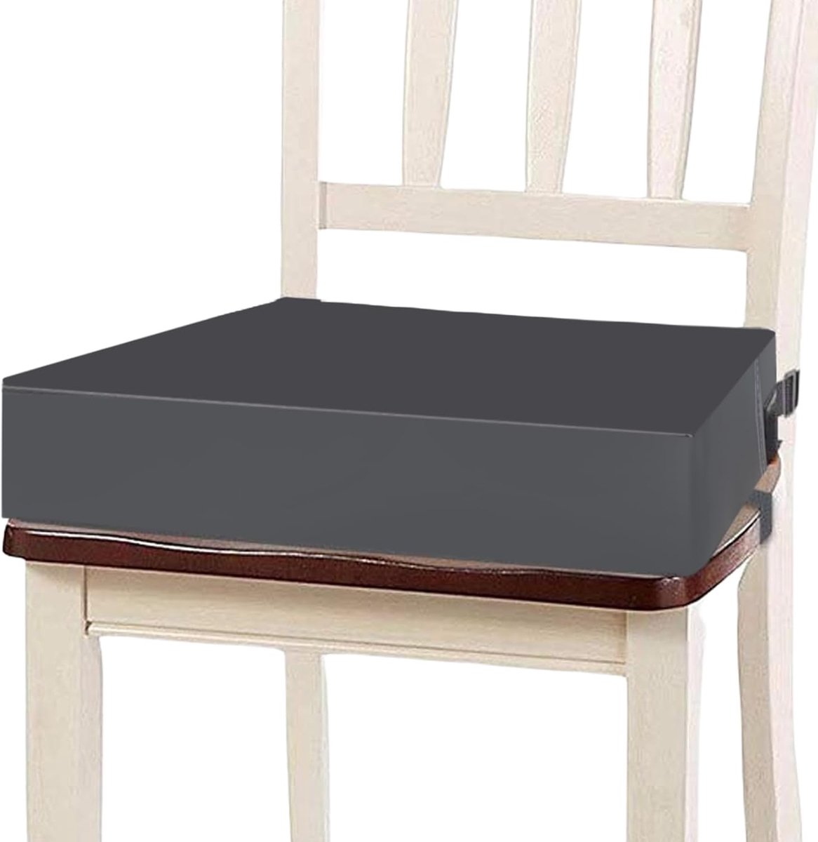 Stoel, voor eettafel, demonteerbaar, draagbaar, PU-leer, zitverhoging, zitkussen voor kinderen met veiligheidsgesp, voor eettafel (donkergrijs)