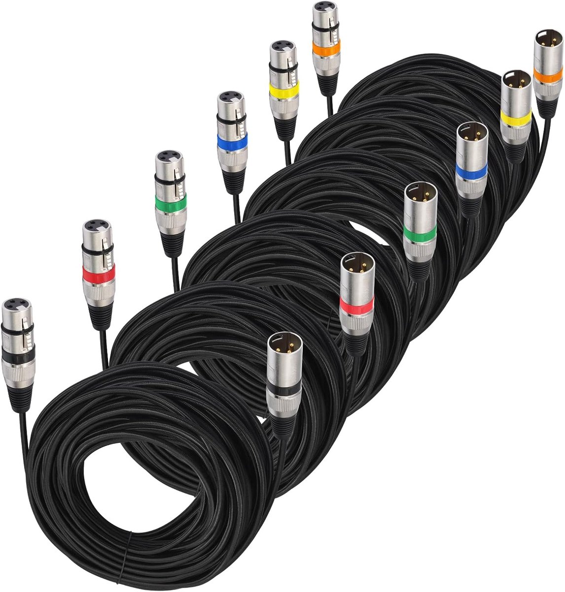 Microfoonkabel, nylon vlechtwerk, premium symmetrische XLR-kabel, 3-pins DMX-microfoonkabel, stekker naar bus, DMX microfoonkabel met voorversterkers/luidsprekersystemen (10 m, 6 stuks)