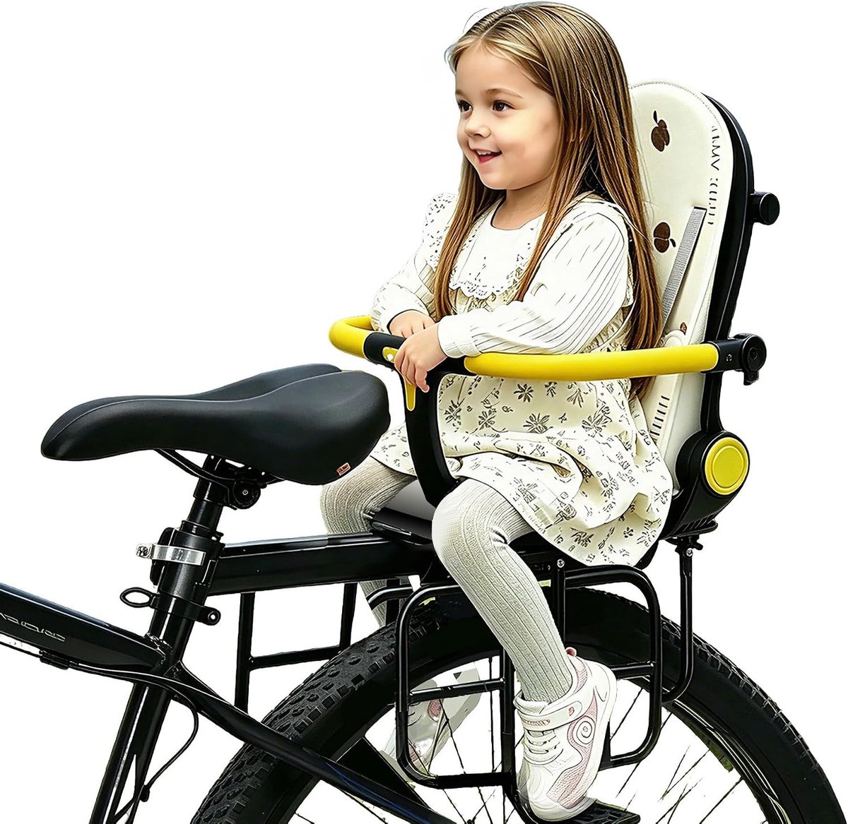 Auvstar Fietszitje voor kinderen, achterstoel met rugleuning, verstelbaar om te zitten of te liggen, zitkussen van PU met veiligheidsleuningen en voetensteun