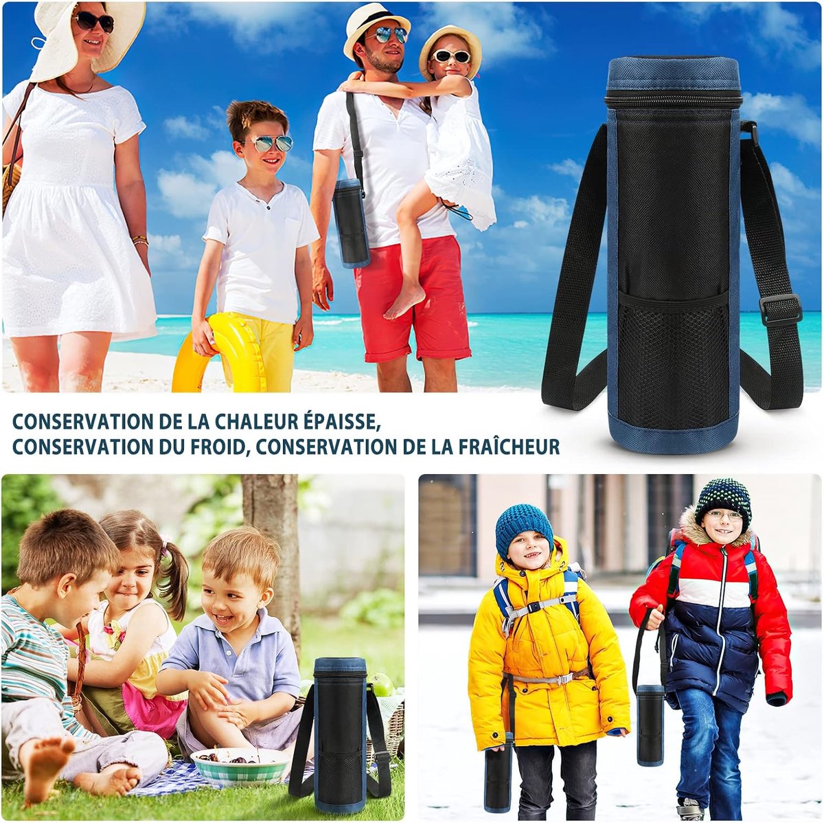 Koeltas geïsoleerde houder draagtas geïsoleerde koeltas - reizen gewatteerde drankdrager draagtas met handvat en verstelbare schouderriem voor reizen, Blauw, Modern design