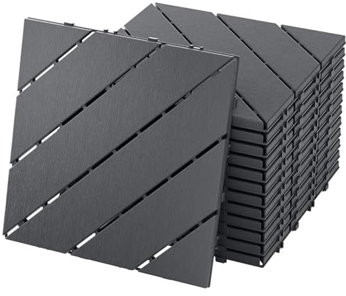 Terrastegels 33 stuks = 3 m², kunststof, balkonvloerbedekking in houtlook, 30 x 30 cm, weerbestendig, balkontegels met kliksysteem, terrasvloer voor balkon, tuin, terras, antraciet (type C)
