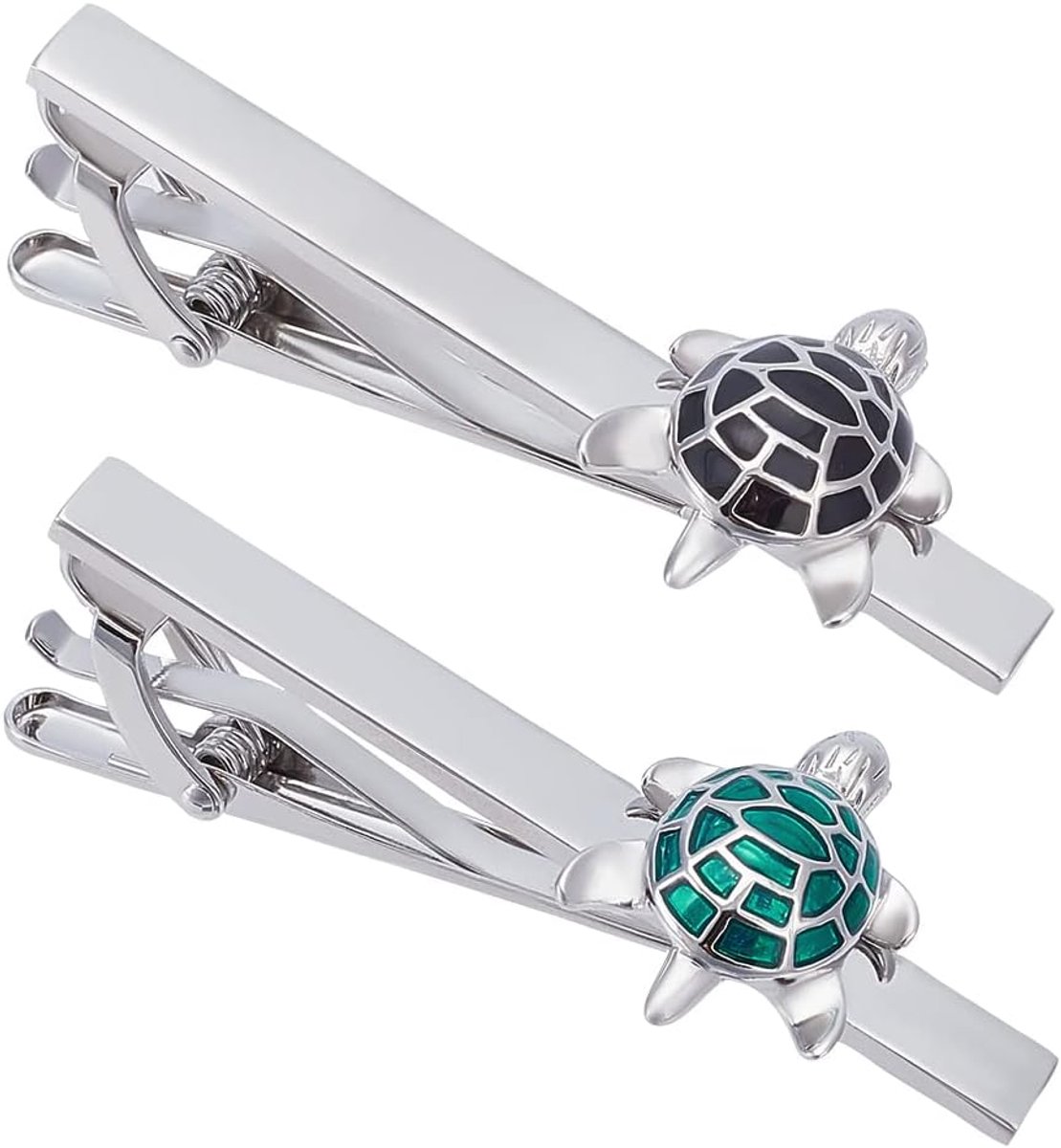 2 STKS Turtle Tie Clips voor Mannen Schildpad Tie Bar Clips Gepersonaliseerde Manchetknopen Set Vaderdag Verjaardag Sieraden Gift (Groen Zwart)