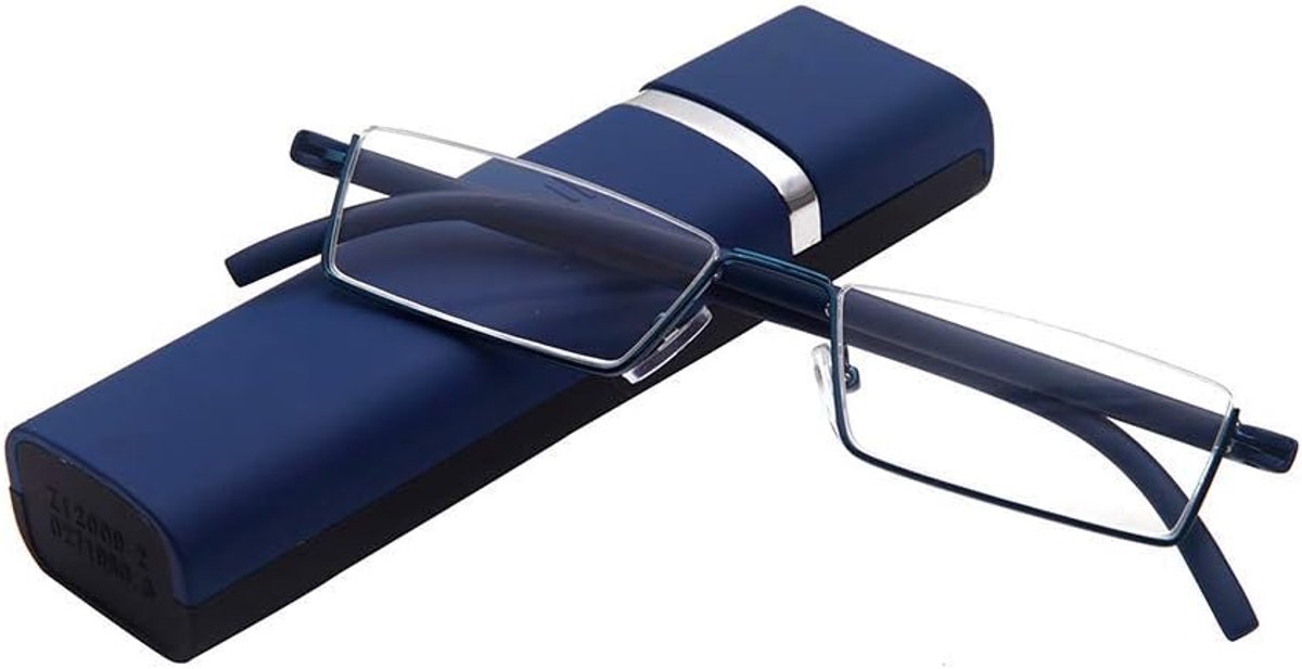 Leesbril met ultralicht TR90-montuur, leeshulp, halve bril van metalen frame met half frame, zichthulp met brillenkoker voor dames en heren