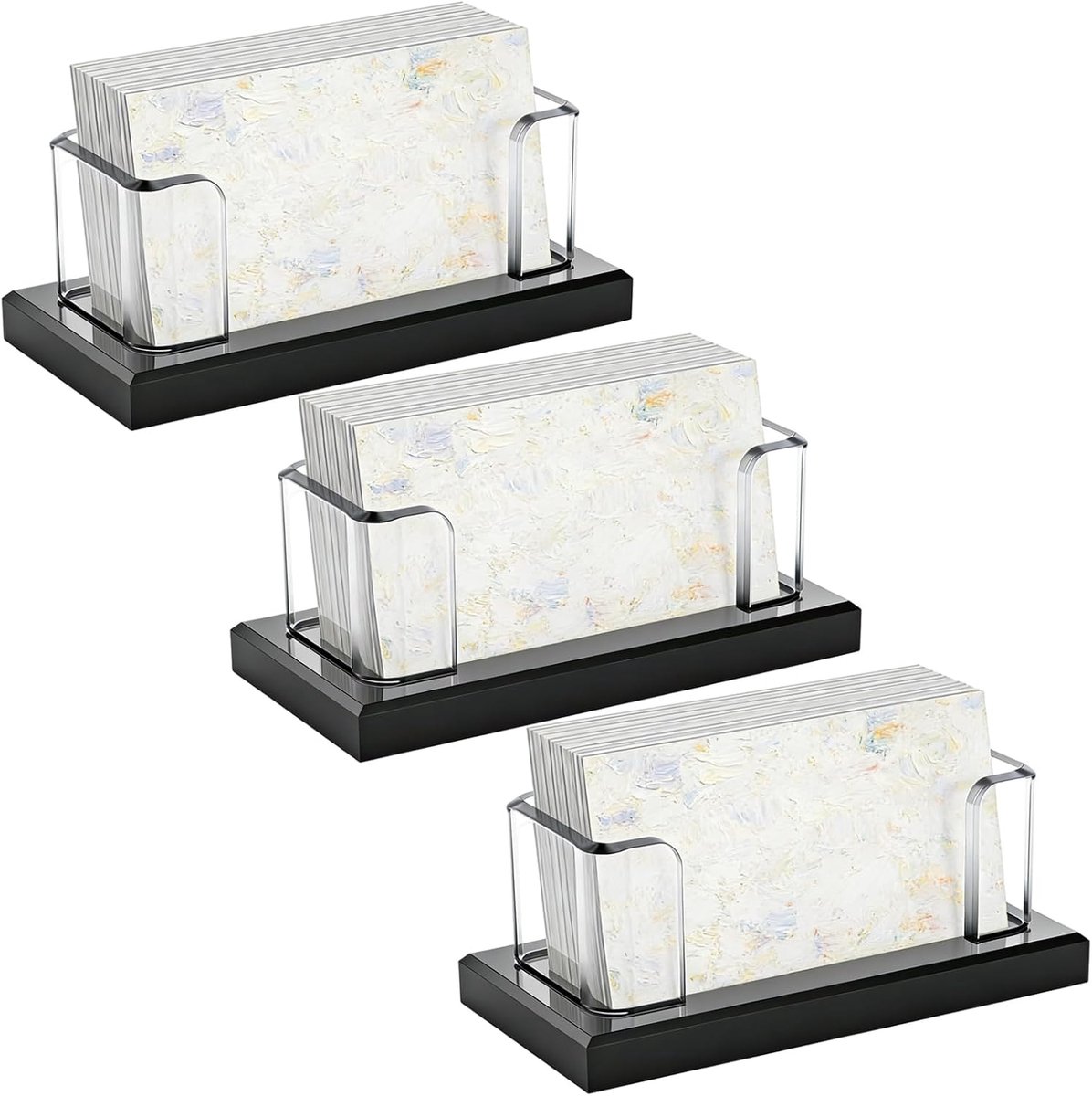 3 stuks acryl visitekaartjeshouders, zwart transparant visitekaarthouder met basis, business card houder 60-80 kaarten voor bureau, kantoor, vergaderruimtes, 11,5 x 5 x 3,85 cm