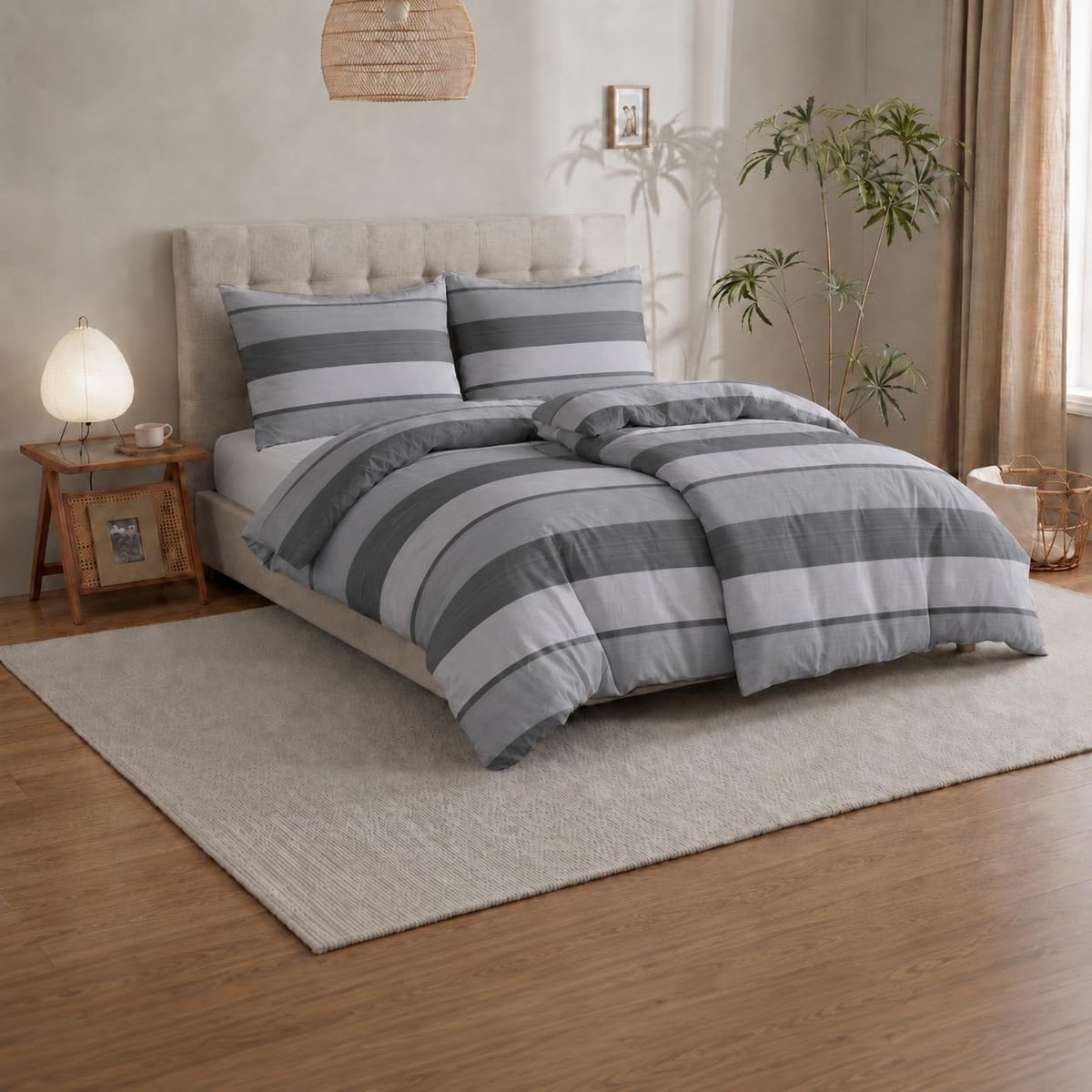 Home Beddengoedset 135 x 200 cm, 100% katoen, 1 dekbedovertrek 135 x 200 cm + 1 kussensloop 80 x 80 cm, Made in Italy (Garda grafiet, 4-delig, 2 135 x 200 cm + 2 80 x 80 cm)