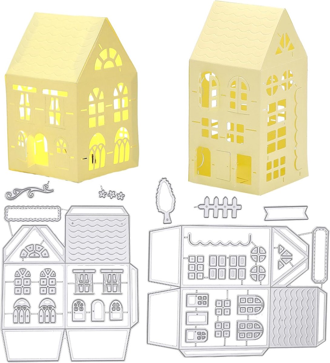 2 Stks 3D Huis Snijmallen Metalen Gebouw Die Cuts Embossing Stencils Sjabloon Voor Papier Kaart Maken Decoratie Diy Scrapbooking Album Craft Decor