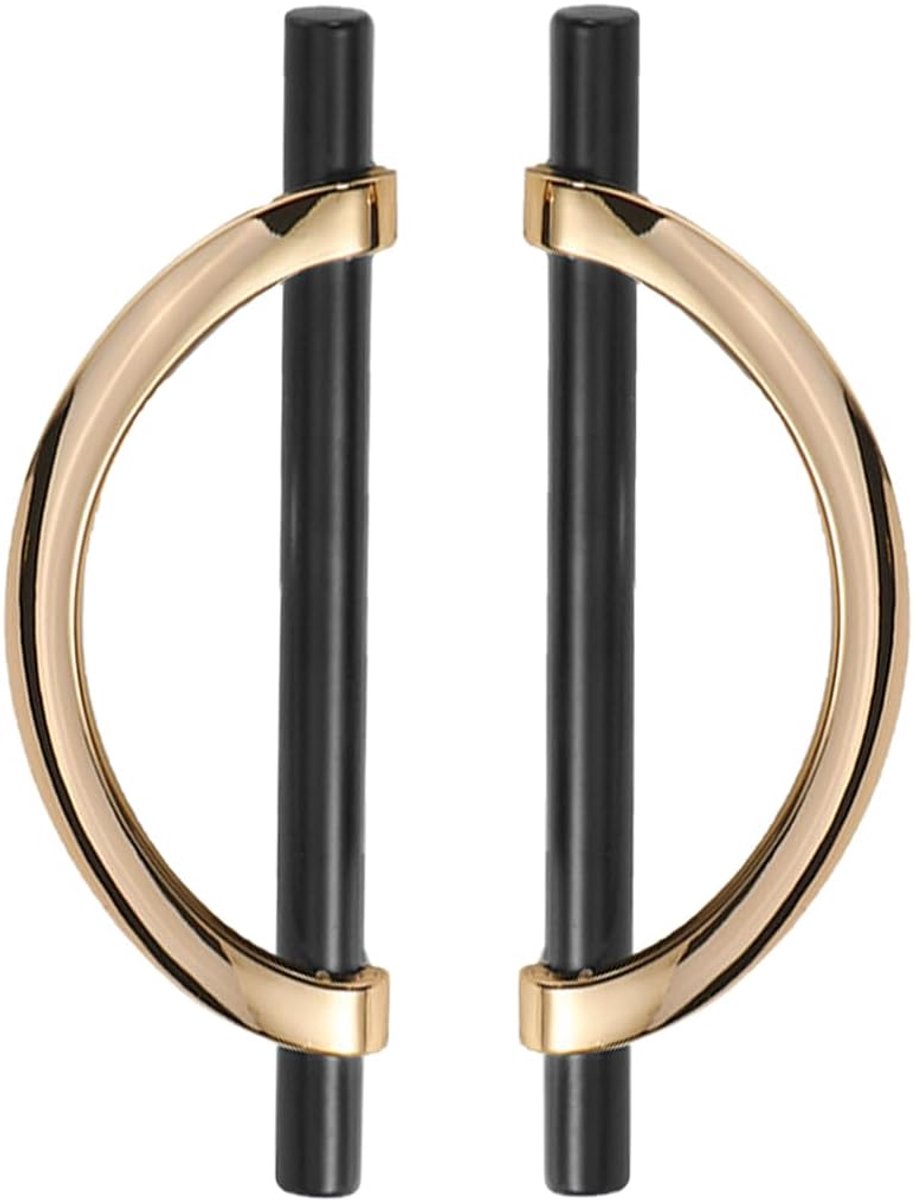 Set van 2 154 mm gouden en zwarte halve maan kasthandvat, halfronde ladehandgrepen van zinklegering voor keuken, kast, kledingkast (gatafstand van 128 mm)