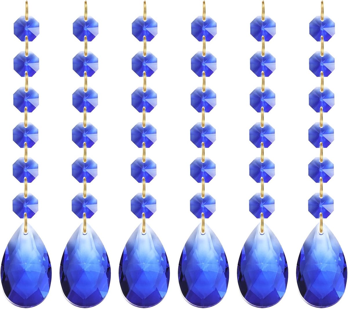 Traanvormige kristallen kroonluchter hangers kralen, 6 stuks 160 mm lengte 38 mm kroonluchter prisma's onderdelen ornamenten hangende kralen voor doe-het-zelf kunst ambachten decoratie, blauw