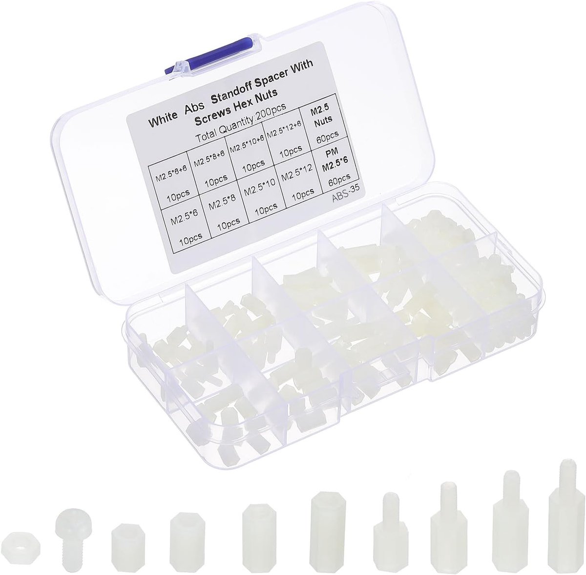 200 stuks M2.5 mannelijke vrouwelijke zeshoekige nylon afstandhouders assortiment 200 stuks moederbord afstandhouders elektrische uitgang afstandhouders kaartmoeren schroeven wit