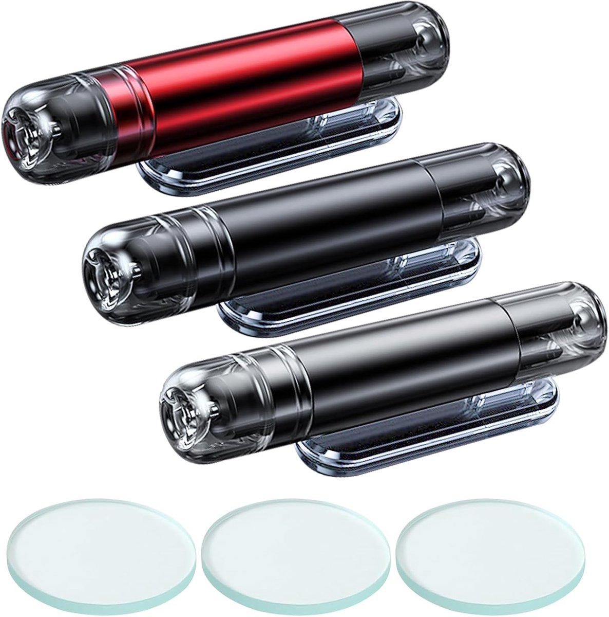 3 stuks auto glasbreker en gordelsnijder | 2-in-1 noodhamer voor auto, zwart/rood/grijs