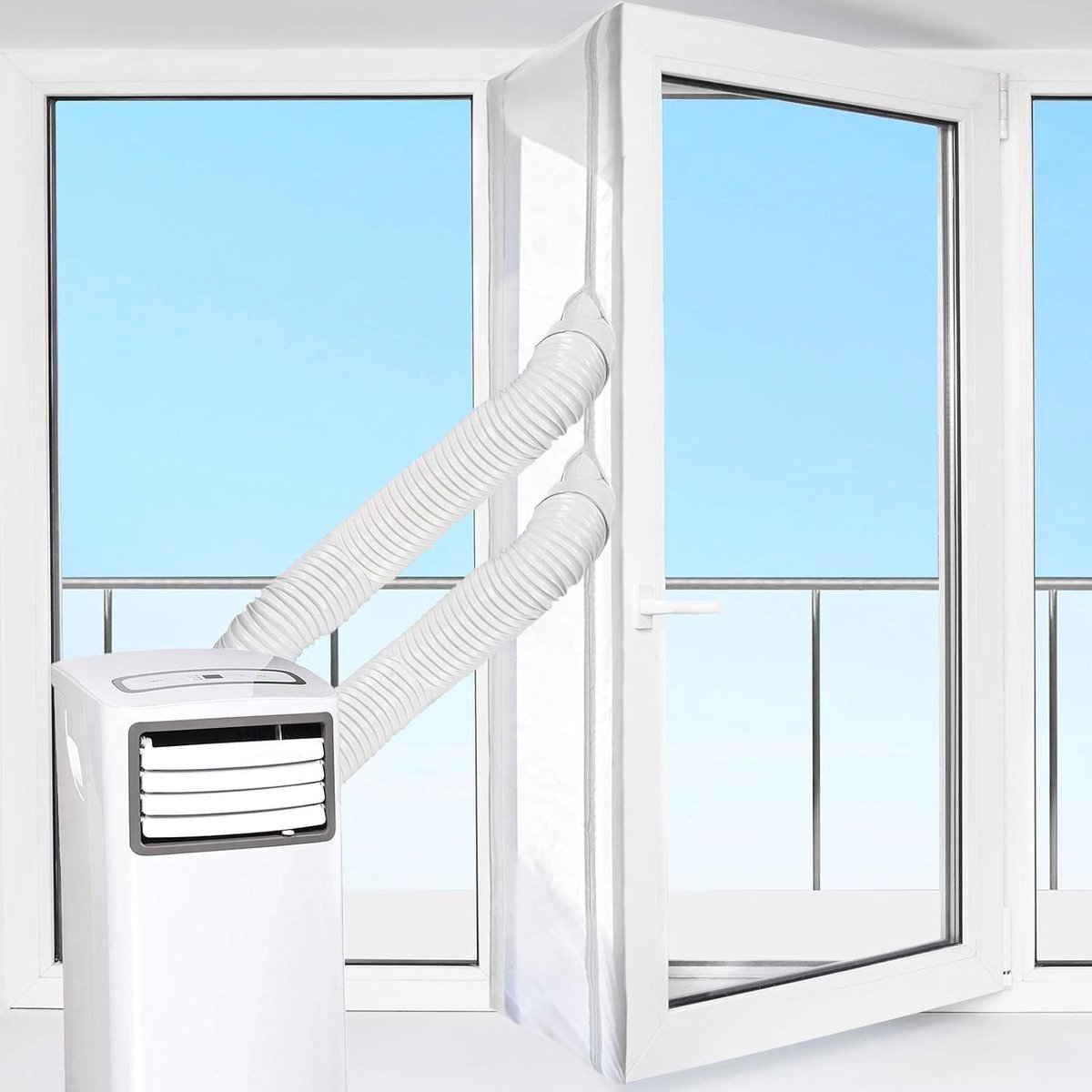 Raamafdichting voor airconditioners met klittenband, 400 cm raamafdichting voor mobiele airconditioners, wasdrogers, afvoerluchtdrogers, vleugelramen, dakramen, geen boren nodig, wit (4M)
