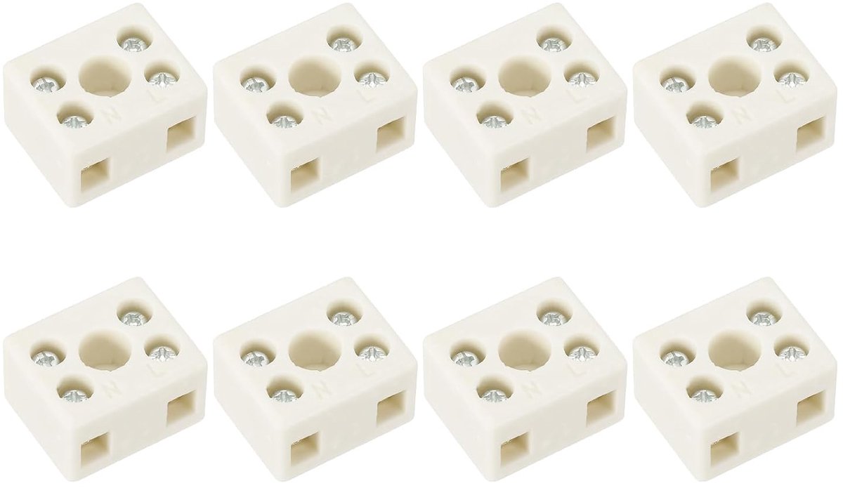 2-weg keramische klemmenblok, 8 stuks, 10 A, hoge temperatuur, keramische connectoren van porselein, bidirectioneel, 5 gaten, hoge frequentie, voor lampen, elektrische bevestigingen en kabels