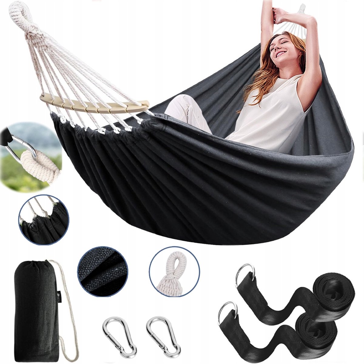 Dubbele hangmat met houten spreider - Sterk en comfortabel - 200x150cm