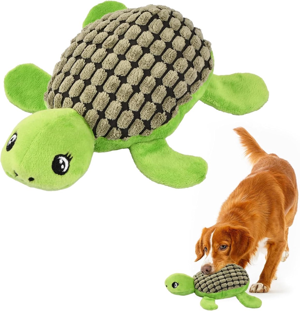 Piepend hondenspeelgoed, hondenspeelgoed met schattig pluche schildpadpatroon, huisdierspeelgoed voor puppy's, kleine, middelgrote honden, robuust en duurzaam