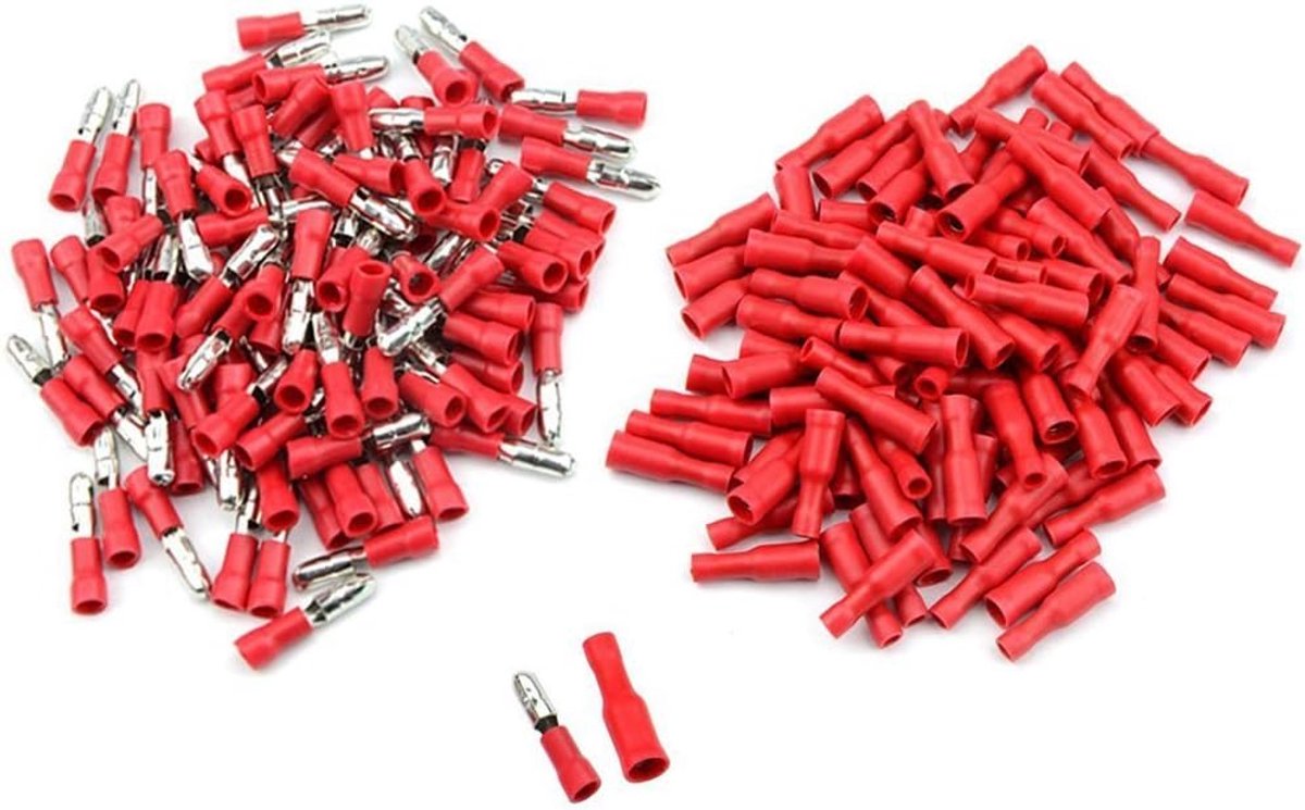 100st (50 paar) 22-16 AWG geïsoleerde mannelijke vrouwelijke kogel Quick Splice Wire Terminals Wire Crimp Connectors Kit - Rood