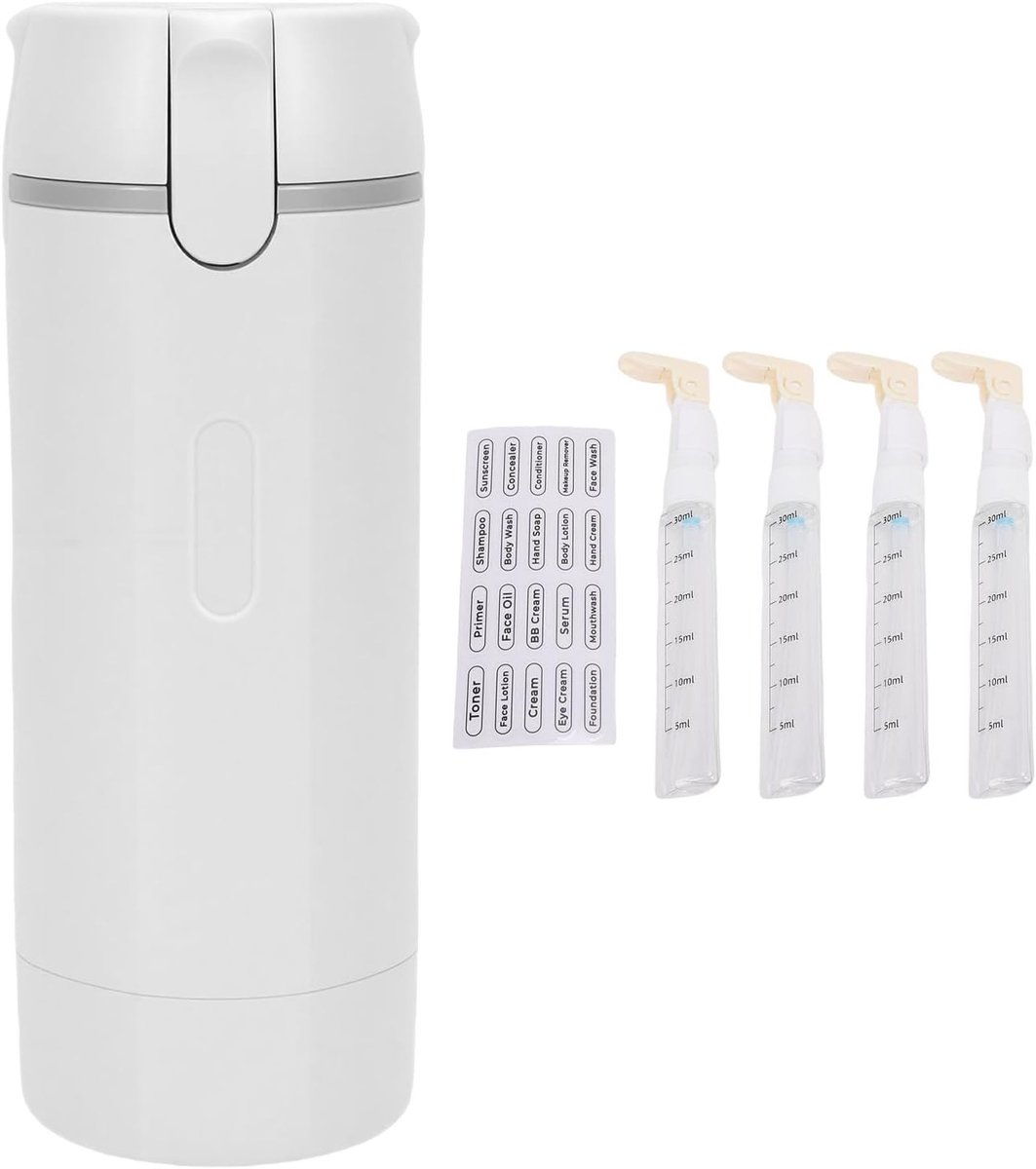4-in-1 Reisdispenserfles, Lekvrije, Hervulbare Draagbare Persflesset voor Shampoo, Conditioner, Lotion, 30 Ml, Heldere Schaal, PET, ABS, Siliconenafdichting, 12 X 4,5 Cm, Set (WHITE)