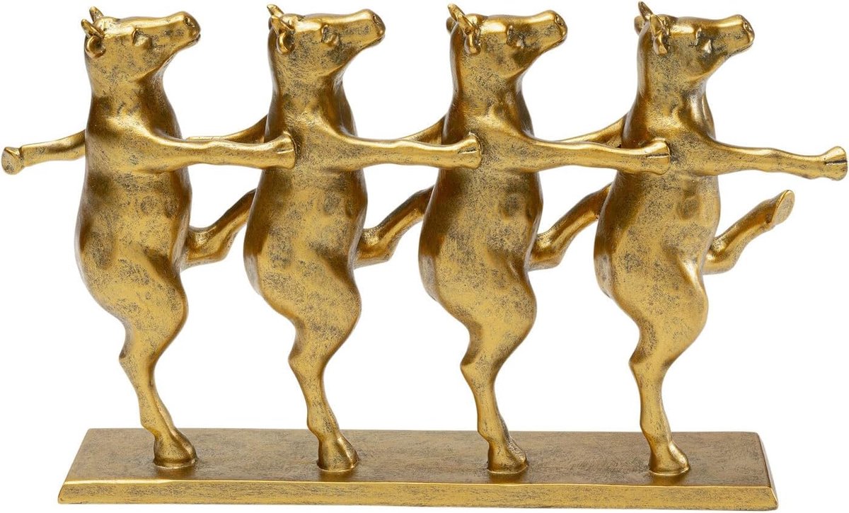 Design decoratief figuur Dancing Cows, goud, koeien, handgemaakt, uniek, dierdesign, decoratief object voor woonkamer, voor planken, cadeau-idee, 47 x 46 x 14 cm (H/B/D)