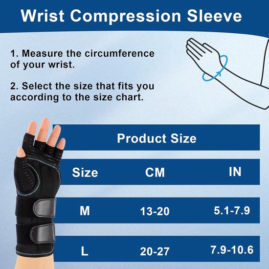 1 polssteun met 3 spalken en 1 paar artrose handschoenen (rechts, M) - Verstelbare polsspalk, handspalk voor tendinitis, artritis, carpaal tunnelsyndroom en verstuikingsherstel — afbeelding 3