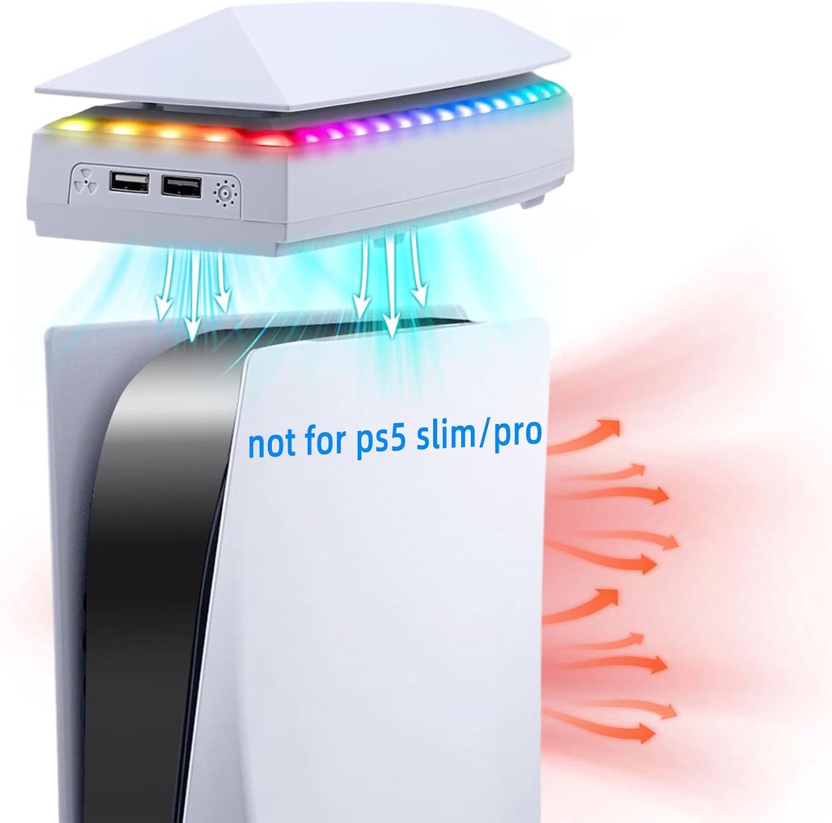 PS5 Cooling Station Adjustable 3 Speed RGB Lighting Upper Cooling Fan Dust Cover Cooler with Extra USB2.0 Ports for PlayStation 5 Disc/Digital Edition Console -White(Niet voor PS5 Slim)