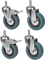 Wielen - Met schroefdraad - Zwenkwielen - Meubelwielen - Grijze rubberen wielen - Hoog draagvermogen - Rubberen materiaal - M12 * 30 mm lengte - Inclusief 2 schroefwielen + 2 schroefwielen met rem - Set van 4