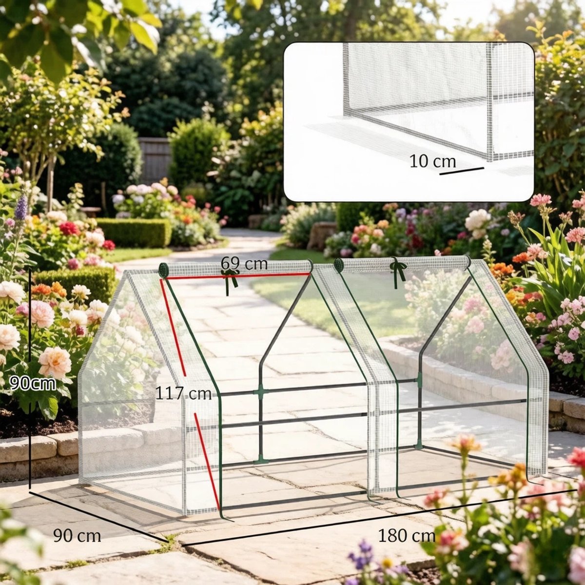 COVREO Mini-gewächshaus 180 x 90 x 90 cm wit, polyetheen voor tuin