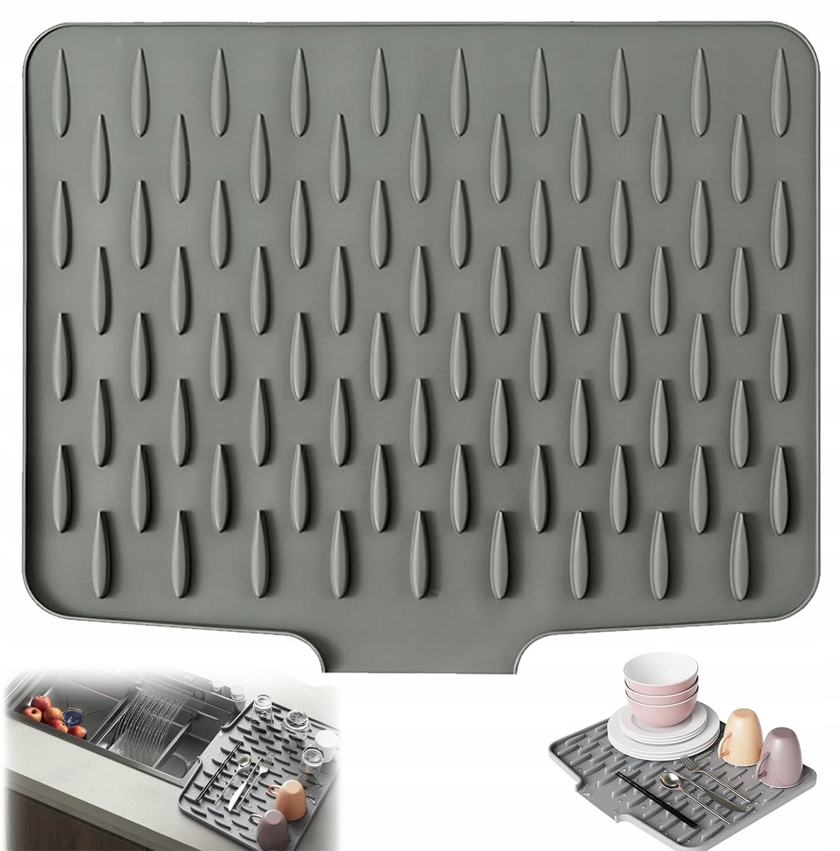 Merkloze Siliconen Afdruipmat Keuken - Grijs, 40x32,5cm