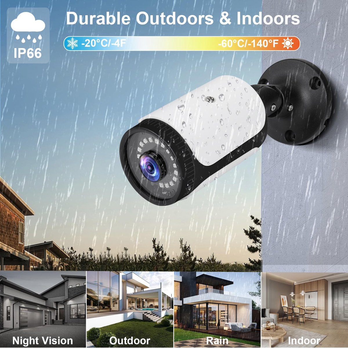 Elzusha - 1080P HD 180 Graden Groothoek Beveiligingscamera 4-in-1 CCTV Bullet Bedraad