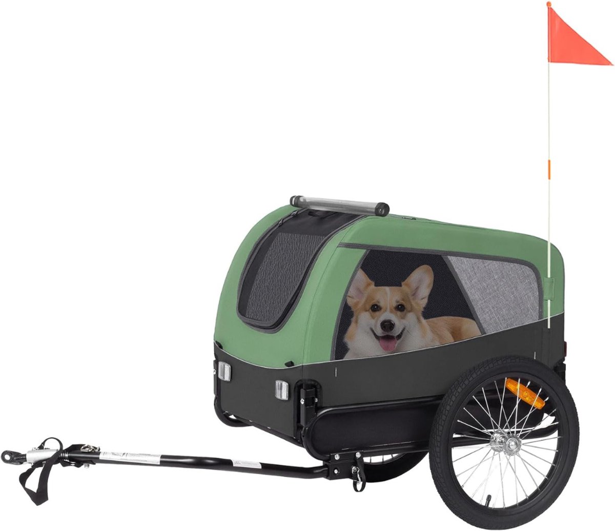 Lìon® Hondenfietskar - Universele Fietskoppeling - Opvouwbare Winkelwagen - Zwart/Groen - 129cm x 65cm x 70cm