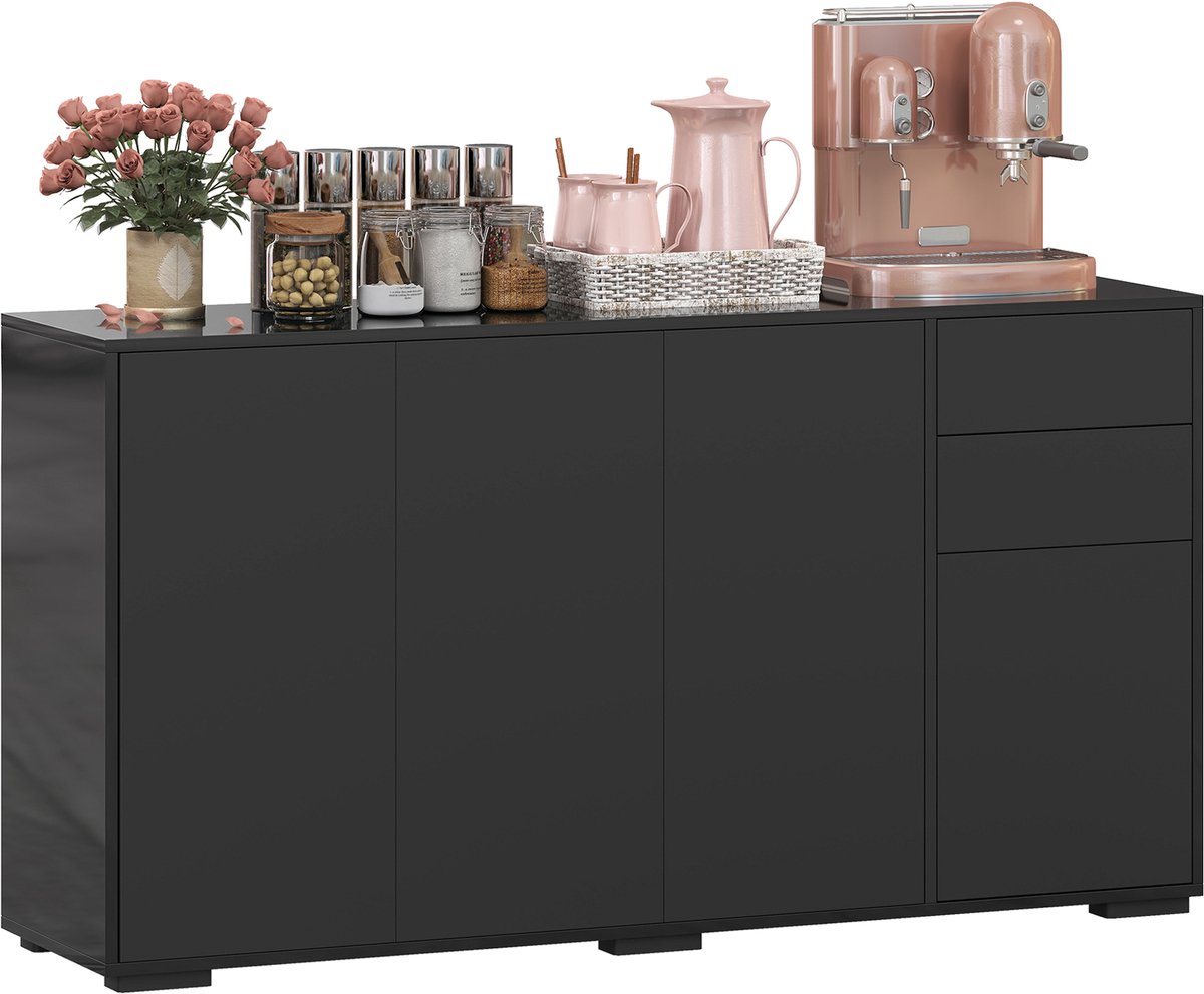 HOMCOM Dressoir - Spaanplaat - 140x36x74cm - Zwart