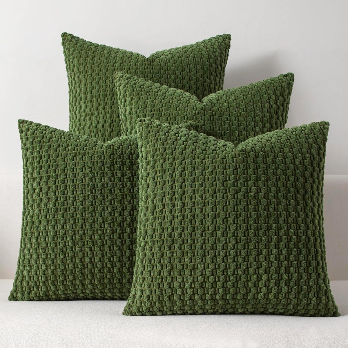 Casalora Kussenhoezen Set – 4 Stuks – 45x45 cm – Corduroy Kussenhoezen – Dubbelzijdig Gestreept – Boho Stijl – Donkergroen – Verborgen Rits – Neutraal voor Bank & Slaapkamer