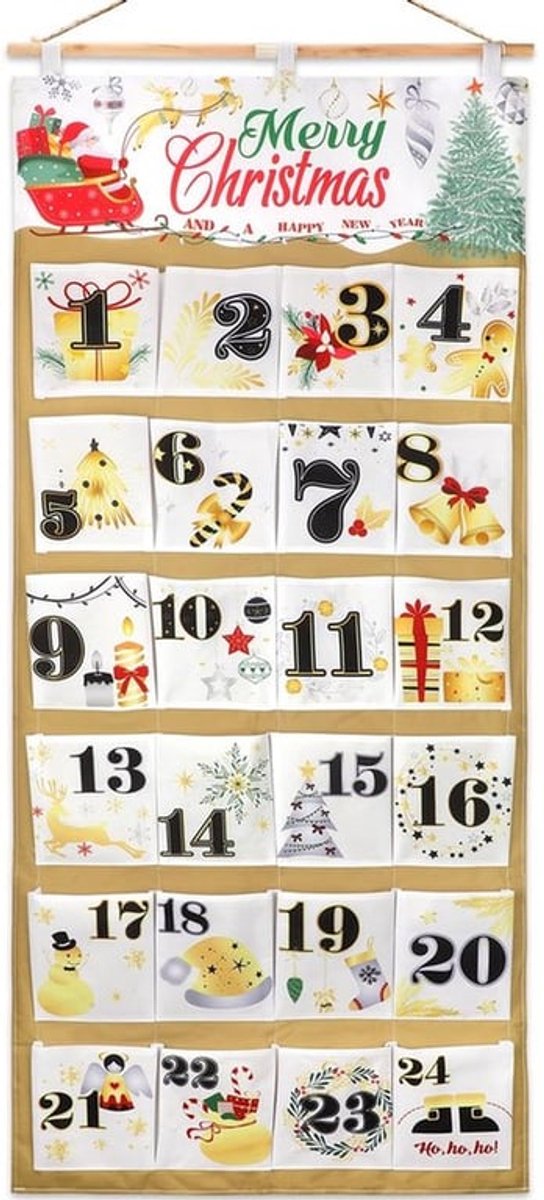 Adventskalender 2025 - Herbruikbare Stoffen - 24 Zakken - Aftelkalender Kerstmis - Decoratie voor Muur - Vleugje Warmte