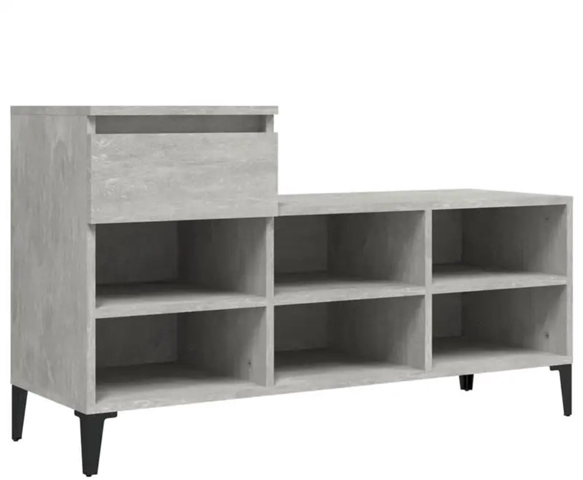 Emvae Schoenenkast - Schoenenbank - Halbank met Schoenenopslag - Schoenenkast met Zit - 102 x 36 x 60 cm - Hout - Grijs betonlook