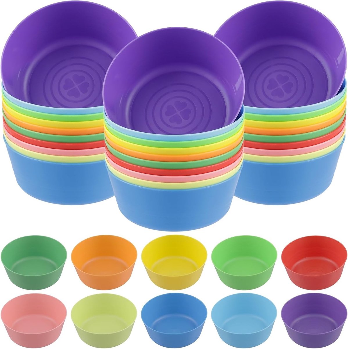 40 Stuks Herbruikbare Plastic Kommen, 300ml, Schokbestendige Cereal Kommen voor Salades, Snacks en Feestjes in 10 Kleuren