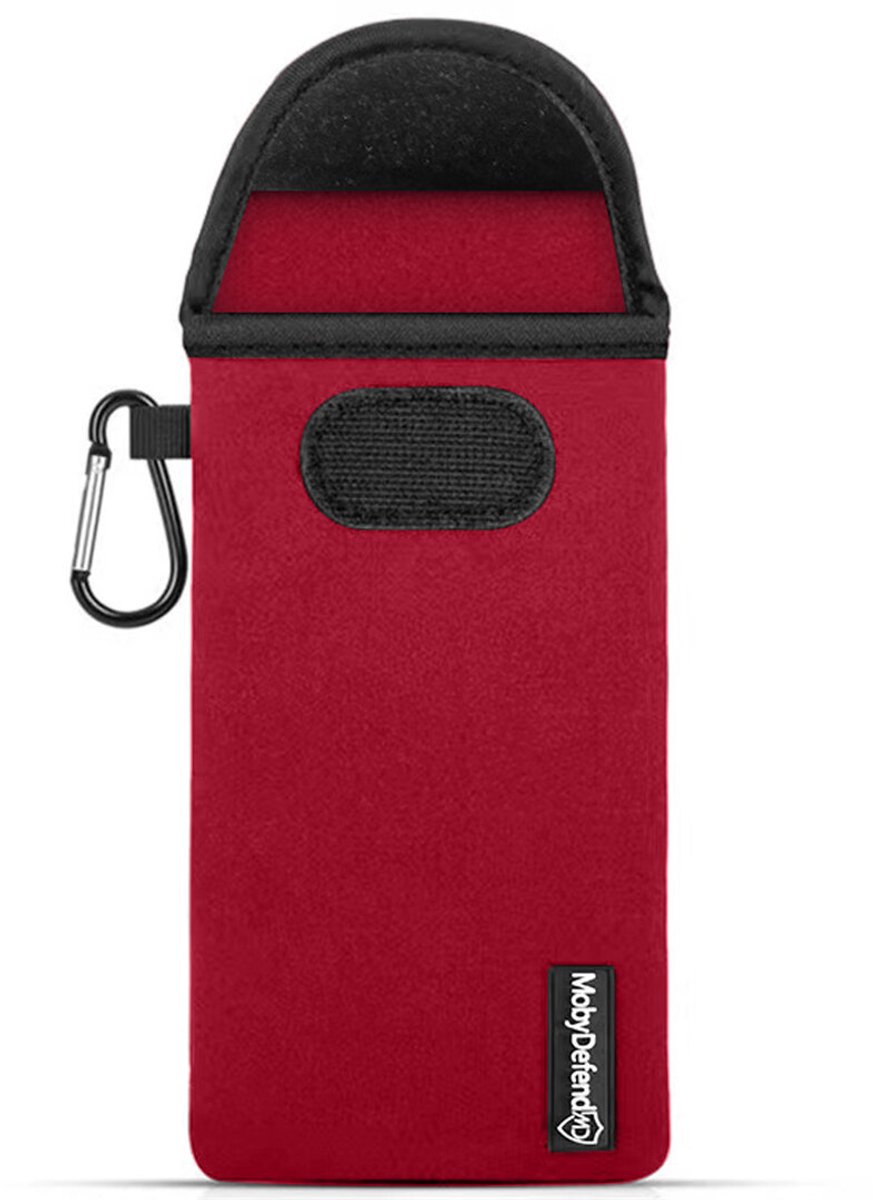 MobyDefend Hoesje - Geschikt voor iPhone 18 Pro Max - Neopreen Pouch Met Karabijnhaak - Insteek - Riemlus - Rood