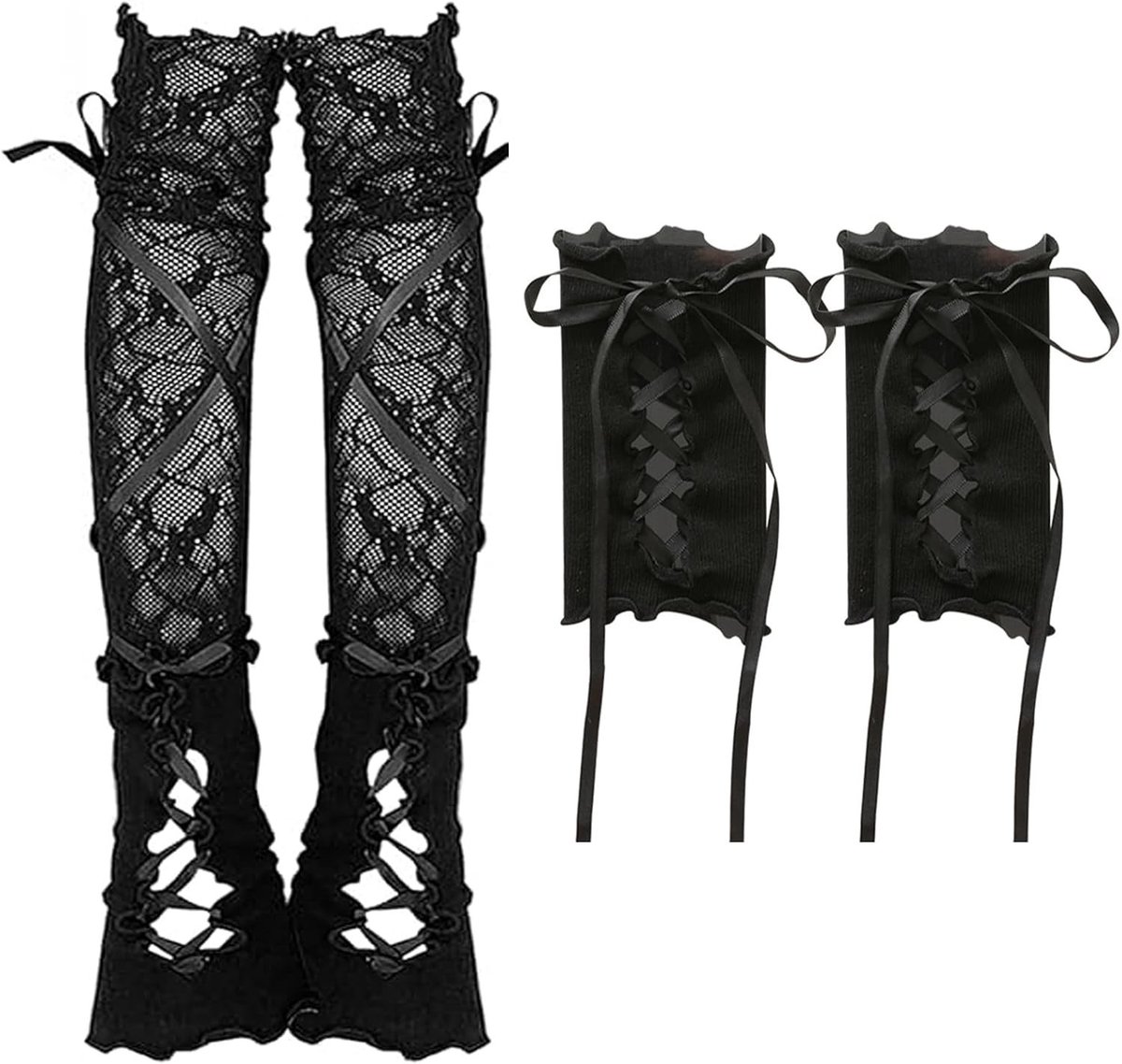 Vingerloze Armwarmers voor Dames, Lange Gothische Mouwen met Kant, Elastische Polyester Handschoenen voor Carnaval, Halloween en Cosplay Feestjes
