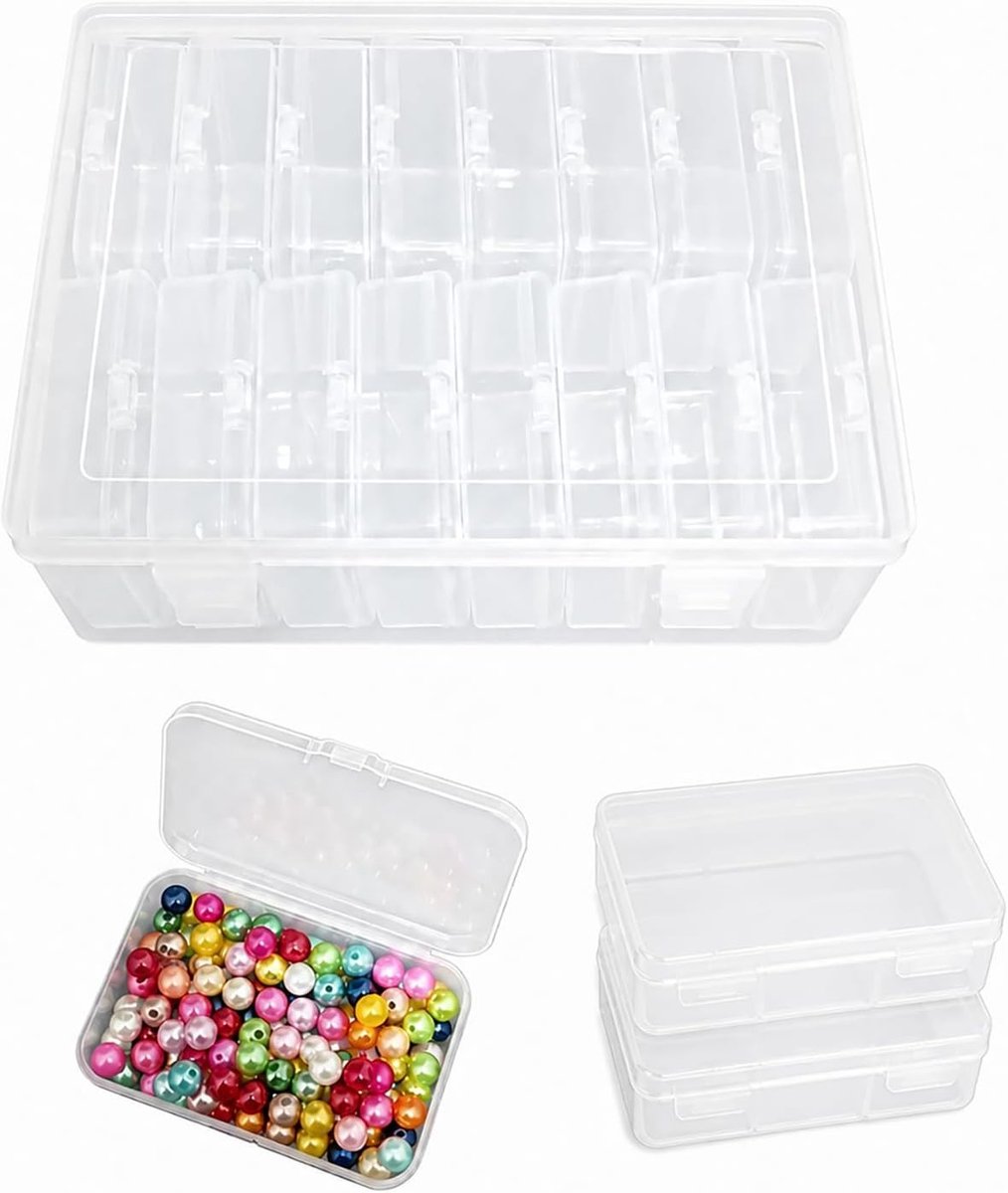 SnelShoppen - Kunststof Opbergdoos met Deksel voor Kleine Onderdelen, Kralen, Ambachtelijke Artikelen, Sieraden Organizer, 16 Compartimenten, 8,5 x 5,
